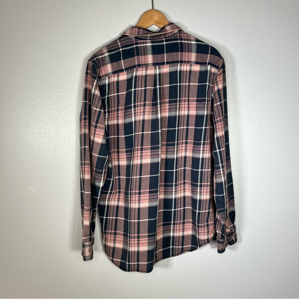 Vans pink navy plaid flannel shirt M cotton Streetwear fall skate core grunge - Picture 2 of 8